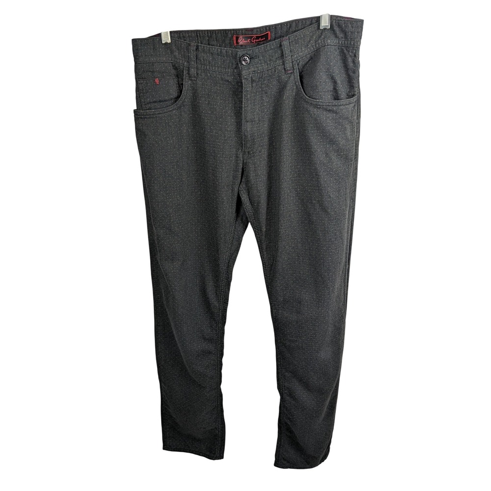 Robert Graham Mens 32 Charcoal Grey Micro Dot Textured Cotton Straight Leg Pants